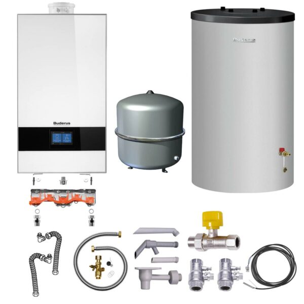 Buderus Gas-Brennwert Logaplus-Paket W42 GB182i.2-20 20kw H-Gas Speicher S120 Bedieneinheit BC400 MAG 35l weiß