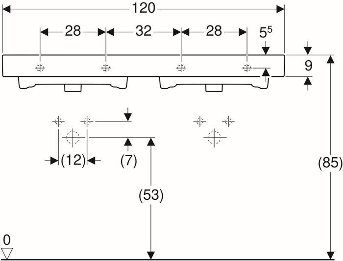 Geberit iCon Doppelwaschtisch, 120×48,5c m. Hl., m. Ül., weiß