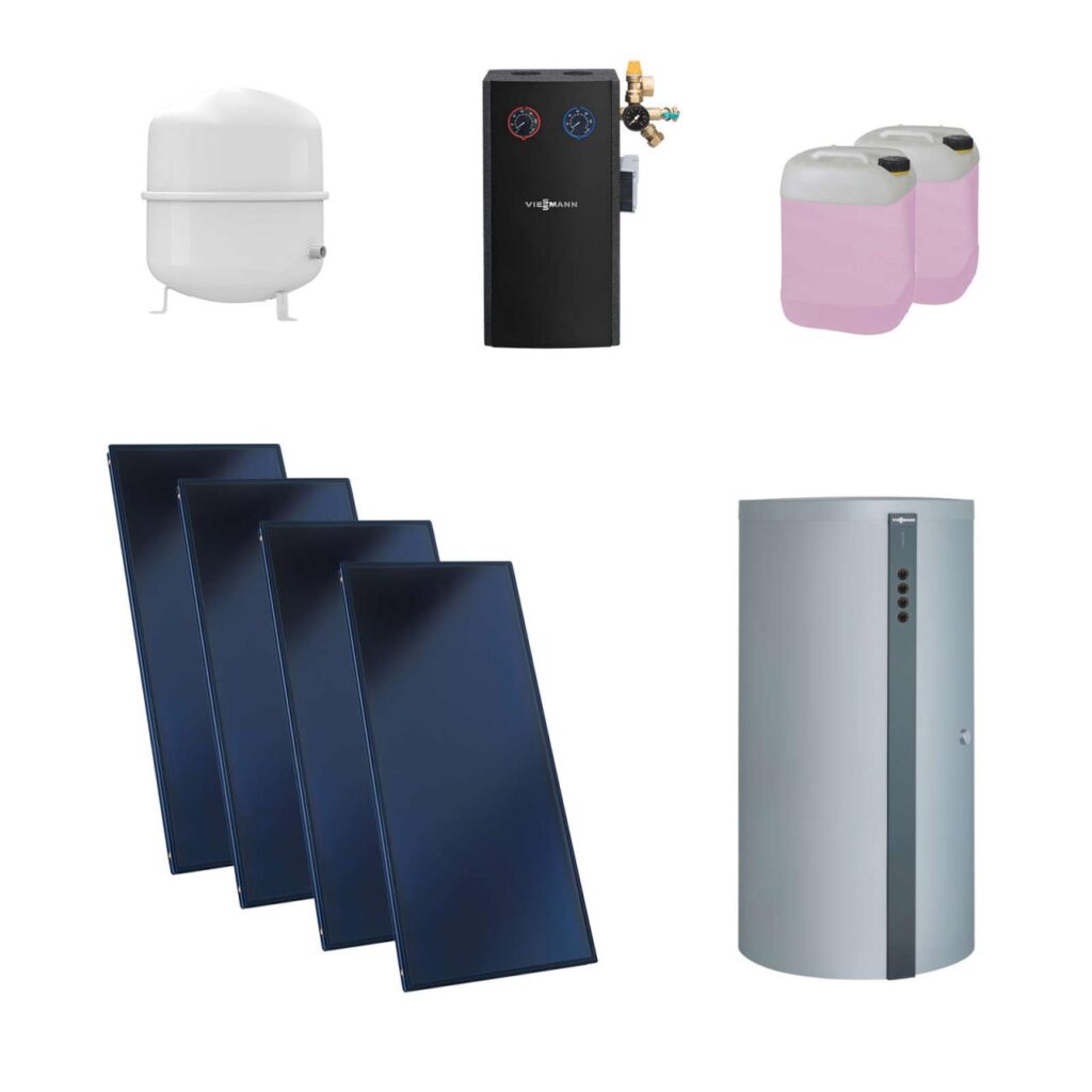 Viessmann Flachkollektor Solar-Paket Vitosol 200-FM SH2F 10,04 m² mit Vitocell 360-M 750L Kombispeicher vitosilber Modul Divicon