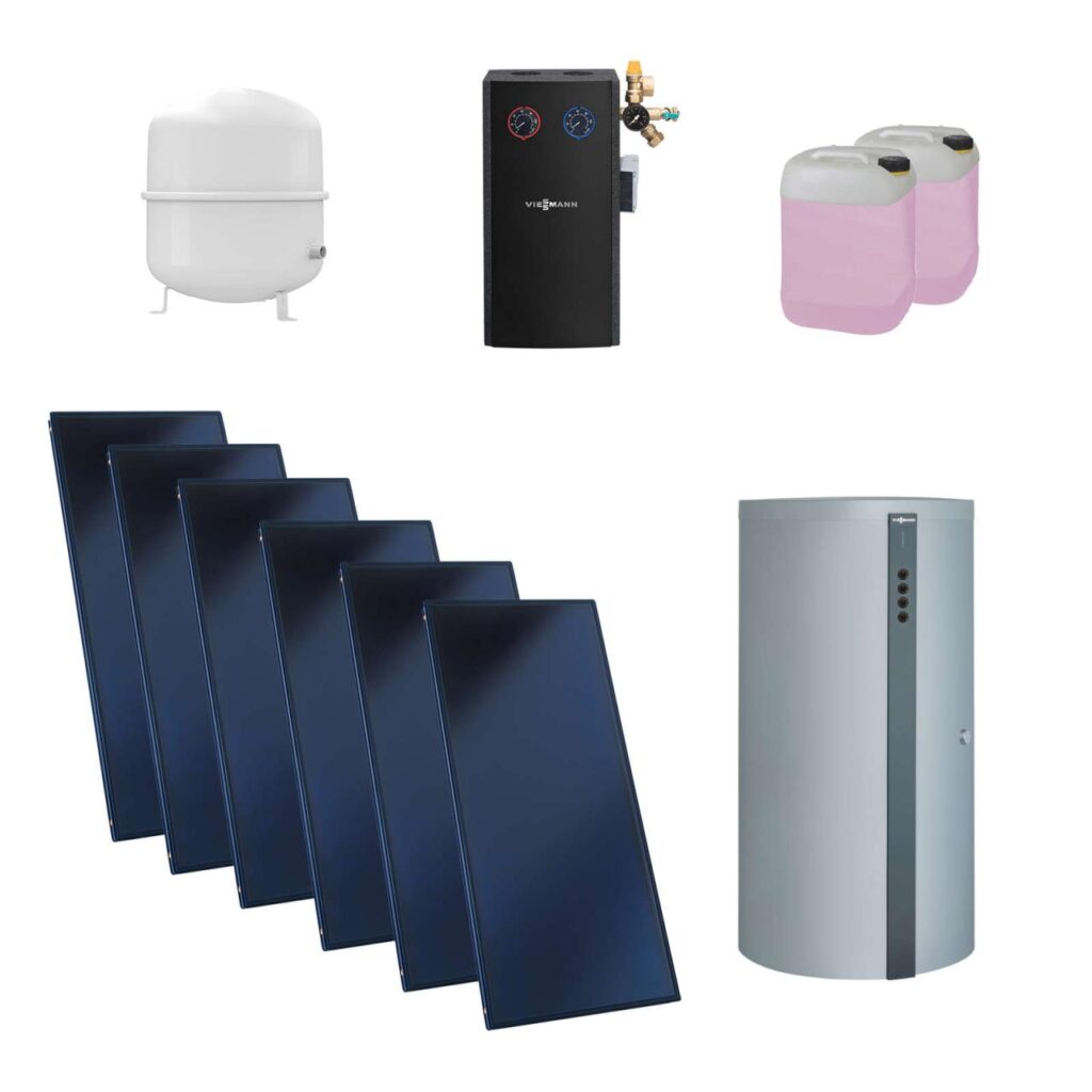 Viessmann Flachkollektor Solar-Paket Vitosol 200-FM SH2F 15,06 m² mit Vitocell 360-M 950L Kombispeicher vitosilber Modul Divicon