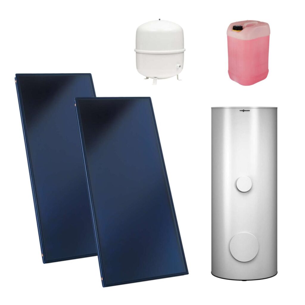 Viessmann Flachkollektor Solar-Paket Vitosol 200-FM SV2F 4,6 m² mit Speicher Vitocell 100-B CVUB 300L vitosilber Divicon PS10 SM1