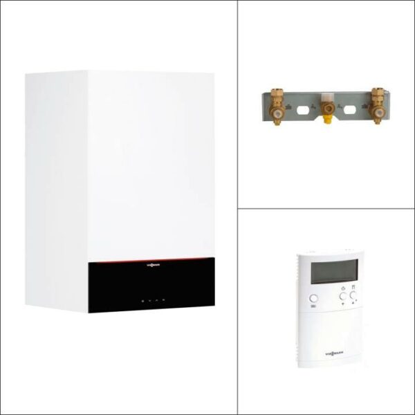 Viessmann Gas-Brennwert-Kombigerät Paket Vitodens 200-W B2KF 25 kW inkl. WW – 3,5" Display – Vitotrol 100 UTDB – Armaturen-Bausatz UP