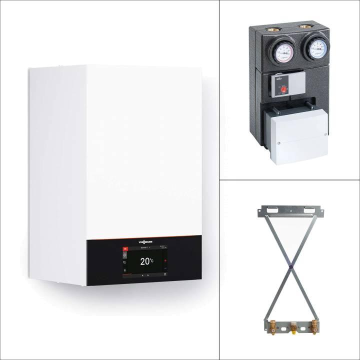 Viessmann Gas-Brennwert Vitodens 300-W B3HF 11 kW kW mit 7" Display Divicon 3/4" HK-Verteiler mit 3-Wege-Mischer