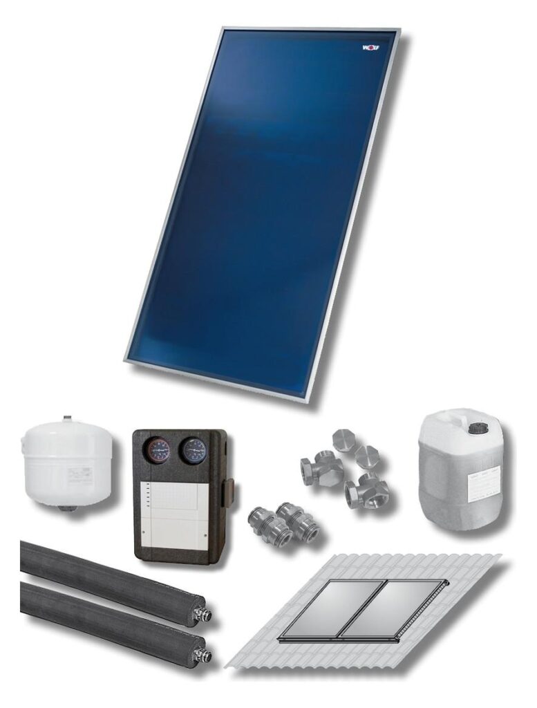 Wolf Solar-Paket 4 Flachkollektoren TopSon CFK-1 Aufdach mit Solarmodul SM2-2